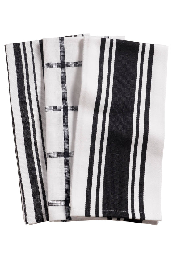 KAF Home Oversized Mixed Set of 3 Kitchen Towels - 20" x 30": Black